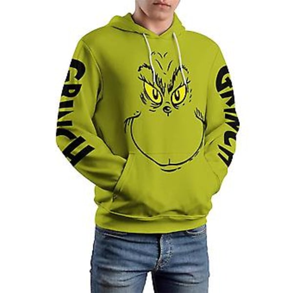 Julen Grinch 3D-tryckt Hoodie för Män och Kvinnor, Huvad Tröja, Grön Monster Pullover, Casual Topp, Present (3XL)