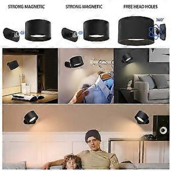 Genopladelig væglampe sengelampe læselampe genopladelig bærbar touch justerbar natlampe magnetisk suge skabslys (Hvid)