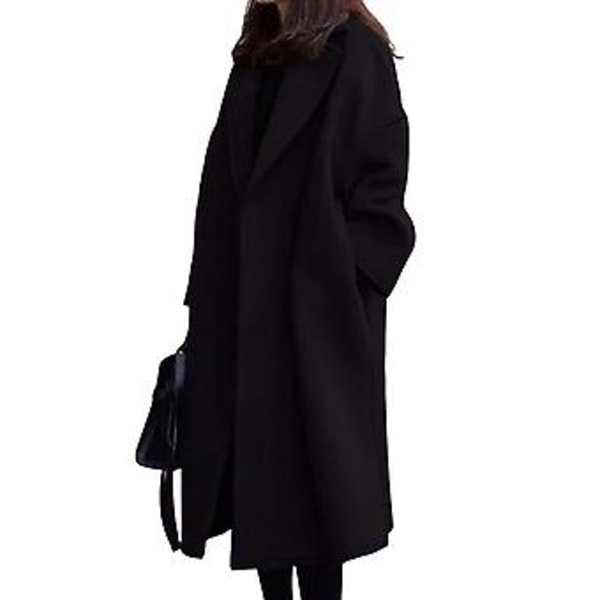 Dame Overcoat Vinter Efterår Koreansk Version Oversized Varmt Jakke Til Daglig Arbejde Kontor Tøj (M Sort)