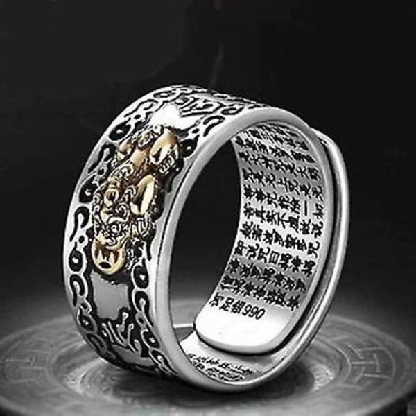 Feng Shui Pixiu Mani Mantra Suojaus Rikkaus Sormus Amuletti Onnen Avoin Säädettävä Sormus Buddhalainen (esheng)