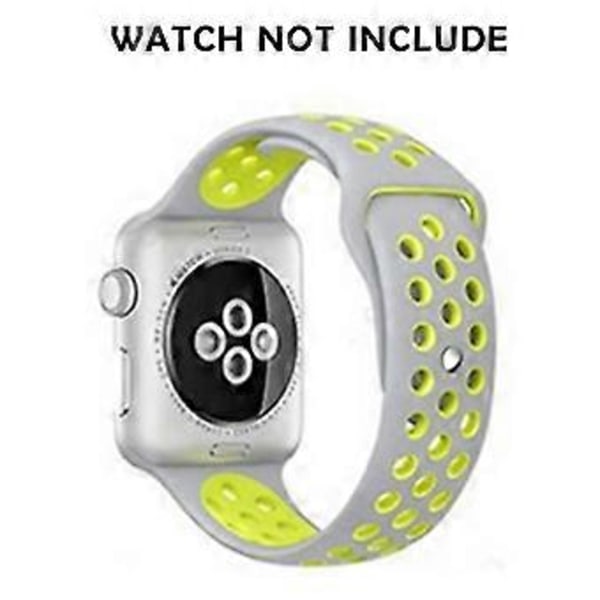 Kompatibel med Apple Watch Band 38-40mm/42mm-44mm, Andningsbar Silikon Sportbyte - 42/44mm kall silver med fluorescerande gul
