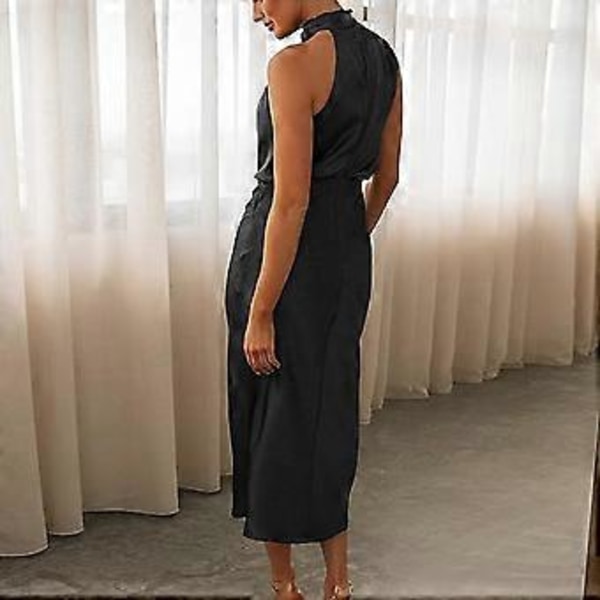 Elegant Dame Ærmeløs Halter Satin Sommer Bryllup Lang Aftenkjole (M)