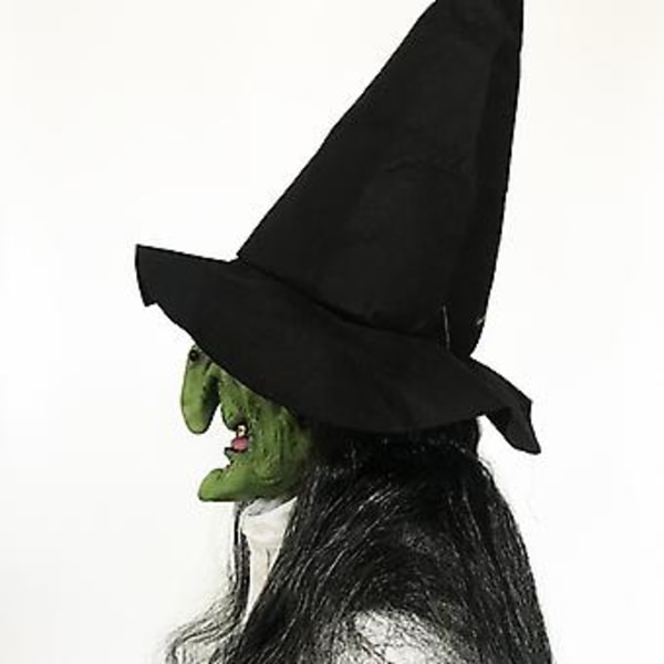 Halloween-kauhu vanhan noidan naamio hatulla, cosplay-pelottava pelle-noita lateksi naamiot vihreä kasvot iso nenä vanha nainen puvupukujuhlat rekvisiitta