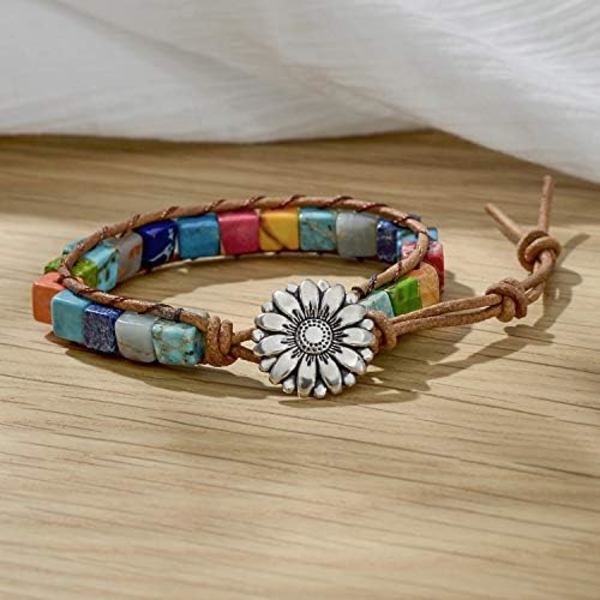 Chakra armbånd til kvinder med ægte sten læder wrap helbredende perle armbånd kvinder mænd boho venskabssmykker