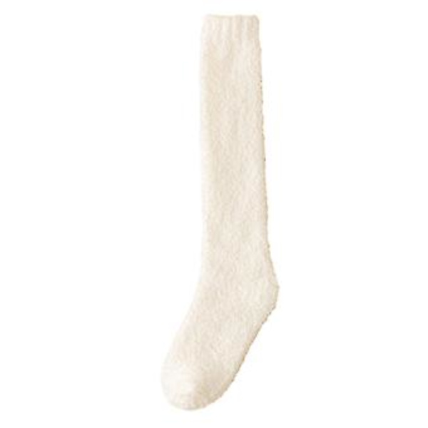 Dames Knæhøje Fuzzy Sokker Lange Enkle Strømper Fluffy Cozy Slipper Korals Fleece Gave Sokker Jul (Hvid)
