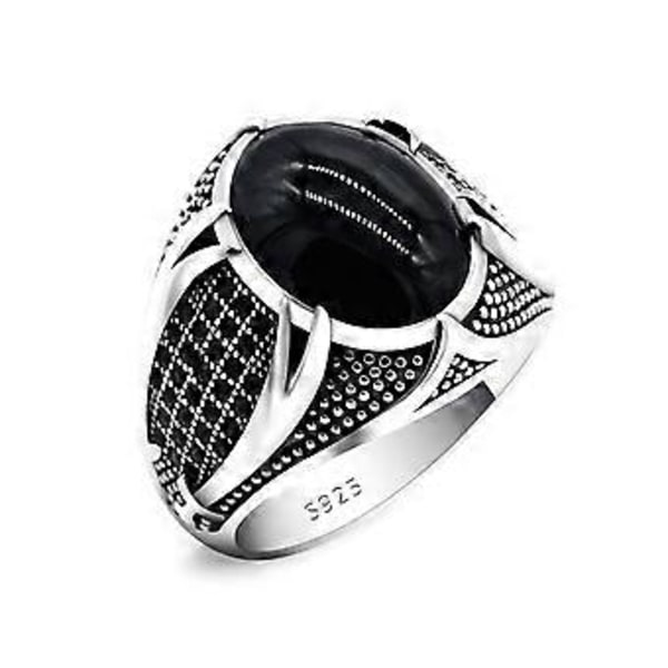 Punk Ring Tyrkisk Retro Utformet Mønster Svart Zirkon Stein Ring Kvinner Punk Trendy Smykker Flere Størrelser Tilgjengelig(10 Svart)