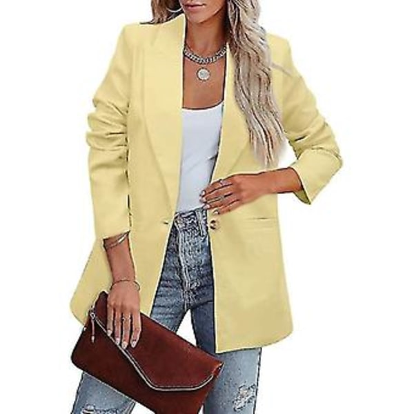 Dam Dubbelknäppt Kavaj Kontorsdam Lös Klassisk Kappa Kostymjacka Kvinnlig Chic Ytterkläder Outfits Dam Mode Kavaj (2XL gul)