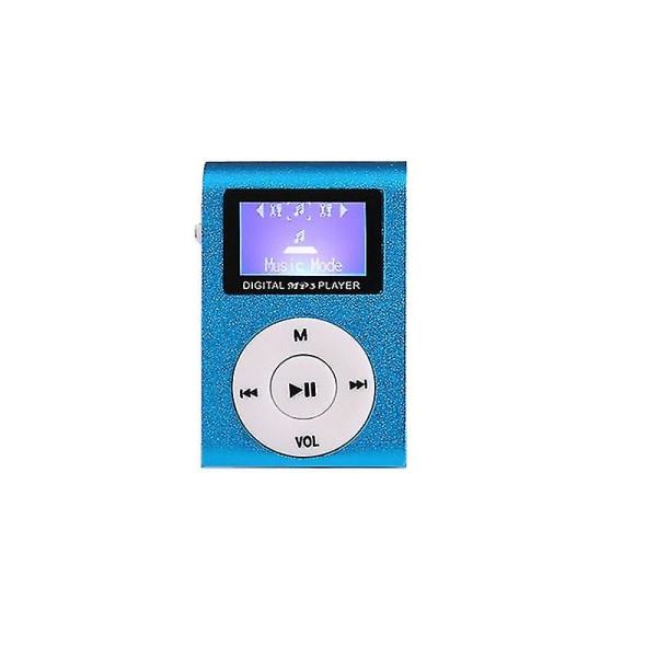 Metallklipp på skärmen Mp3-kort Musikspelare Mini Student Walkman Mp3-klipp512m)blått