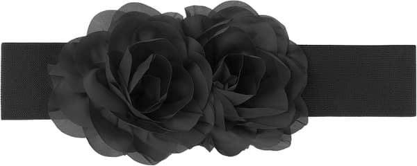 Dame stort dobbeltblomstret elastisk belte, elastiske brede tykke midjebåndbelter for kjole