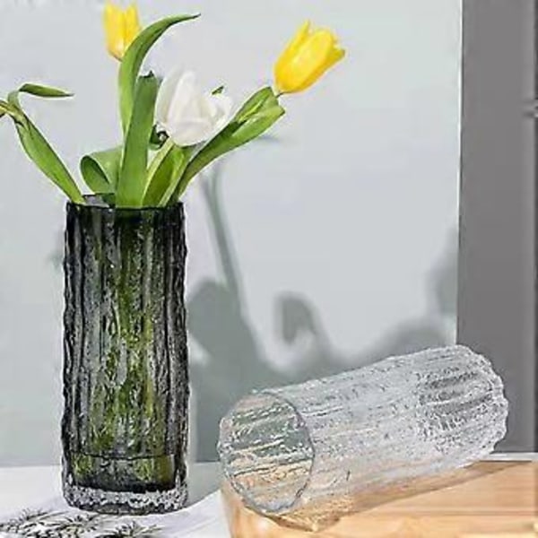 Klar Blomster Vase Stuebord Dekoration Vase Ekstremt Frossen Gletsjer Sten Glas Vase (3.74 * 9.84 Tommer Sort)