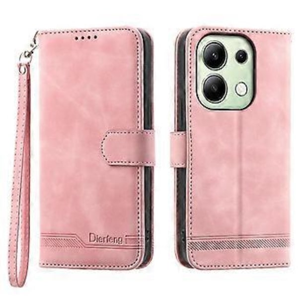 DIERFENG DF-03 för Xiaomi Redmi Note 13 4G Fodral Plånbok Läder Flip Telefon Skal - Rosa (Rosa)