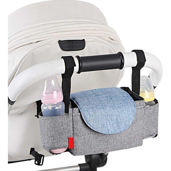 Gray Stroller Storage Bag, Stroller Organizer with Cup Holder, St