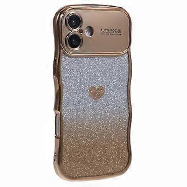 Skal till iPhone 16 Plus Kärlekshjärta Gradient Glitter TPU Telefonfodral Elektropläterad Krullig Ram (Stil D)