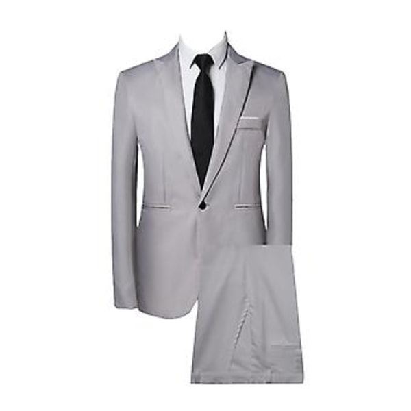 2-delad kostym för män, enfärgad, business, kavaj med slag, långärmad, enkelknäppt, slim fit, mid-rise, långbyxor (XL grå)