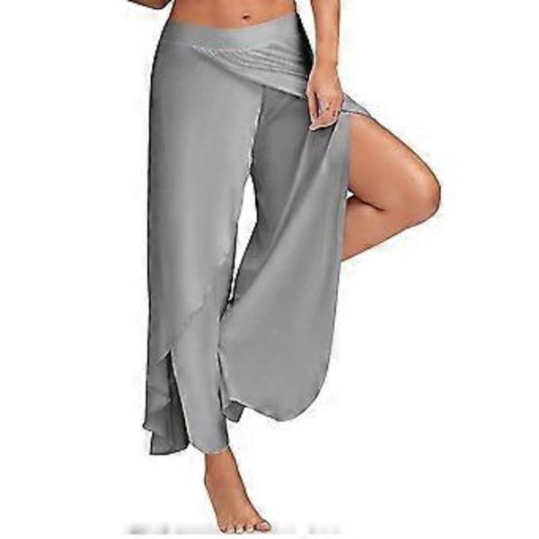 Yoga Bukser til Kvinder Hippie Flowy Slids Bukser Harem Palazzo Yoga Split Bukser Løse Brede Ben Plus Size Multi-farve Valgfri (XL Lysegrå)