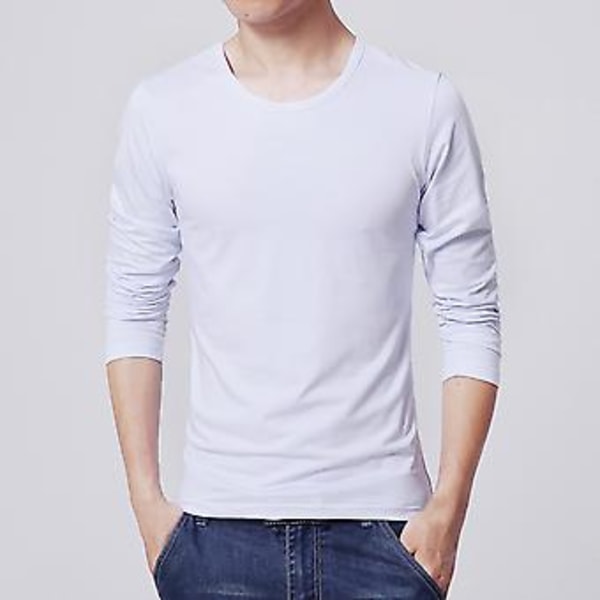 Fianao Miesten Yläosa Yksivärinen Pyöreä Kaula Casual Pitkähihainen Slim Kaikki Sopivat Peruspaita Työhön (2XL Vaaleanharmaa)