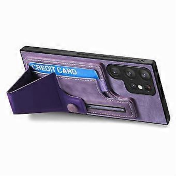 Skal för Samsung Galaxy S25 Ultra med Kortfack Ställ Retro Läder Baksida - Lila (Lila)