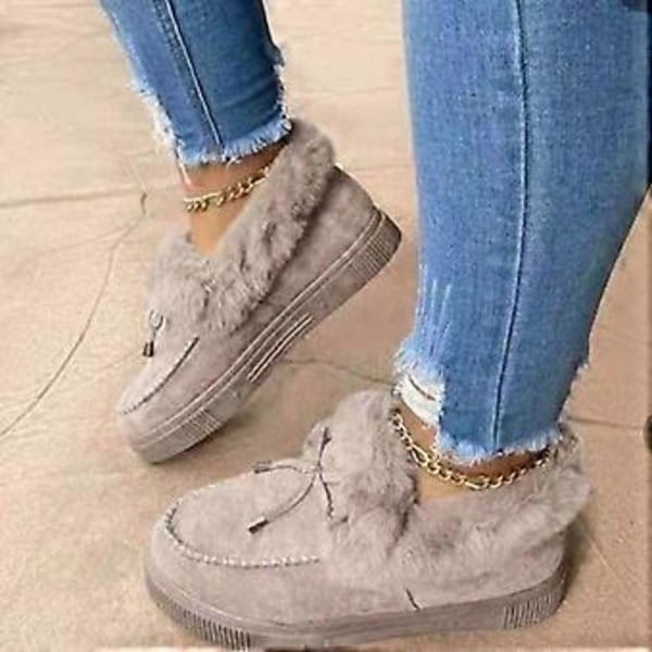 Nyankomne Dame Vintermode Flade Støvler Tykke Varme Platform Snestøvler Slip-on Ankelstøvler til Indendørs/Udendørs Brug (Grå)