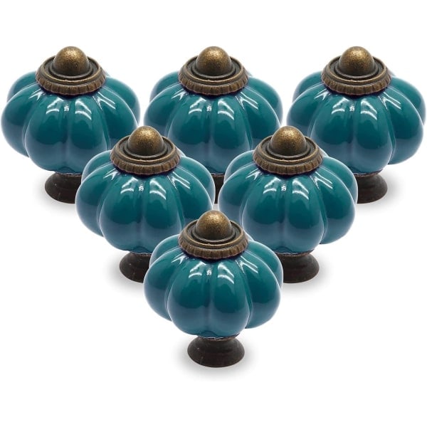 6-pack keramiska dörrknoppar, tealfärgade lådknoppar, pumpaformade keramiska knoppar