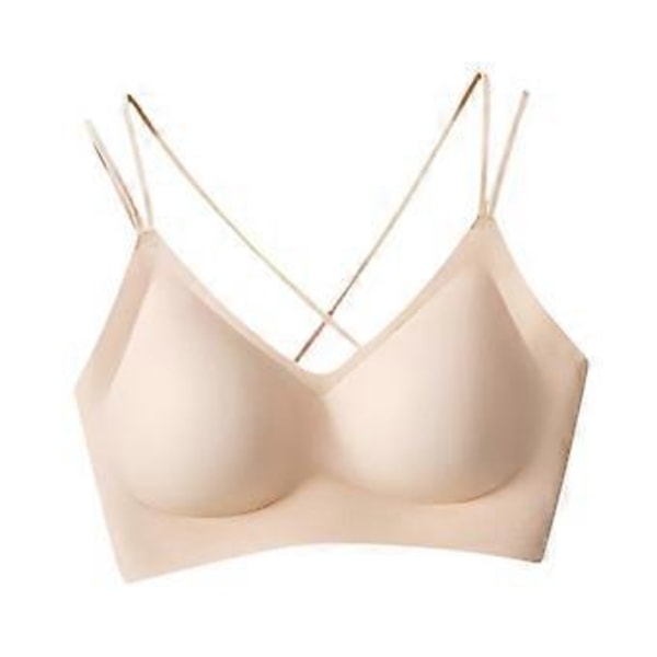 Naisten Rintaliivit Jelly Strip Tuki T-paita Rintaliivit Alusvaatteet Push up Rintaliivit Pehmustetut Braletit (L Beige)