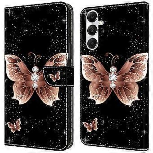 Magnetisk etui til Samsung Galaxy A35 5G med 3D-mønsterprint i læder (Pink Diamond Butterfly)