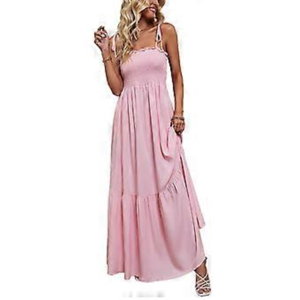Bandageklänning Fashionabelt Plisserat Design Enfärgad Dam Spaghettiband Klänning För Semester Strand (M Rosa)