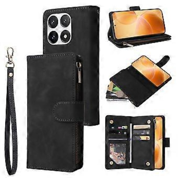 Til Xiaomi 14T Pro Etui Lynlås Pung Flere Kortpladser Læder Telefon Cover (Style A)