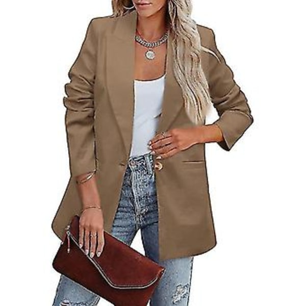 Dame Dobbeltradet Blazer Kontordame Løs Klassisk Frakke Jakkesæt Dame Chic Overtøj Outfits Femme Mode Blazer(M Khaki)