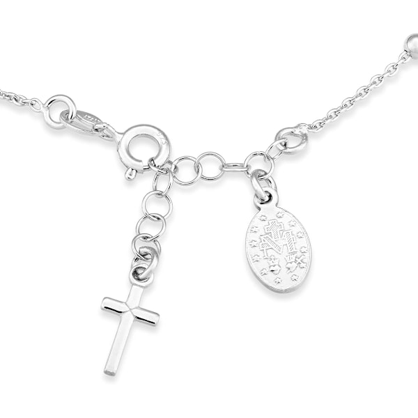 Silver Rosary Cross Bead Charm Link Chain Armband för Kvinnor, Justerbar