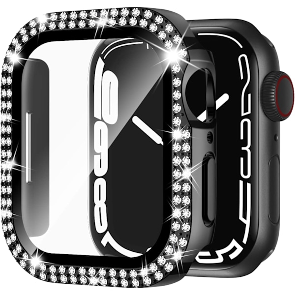 til Apple Watch Case 44mm Series 6/5/4/SE med hærdet glas skærmbeskytter, dobbelt bling etui krystal diamanter Rhinen