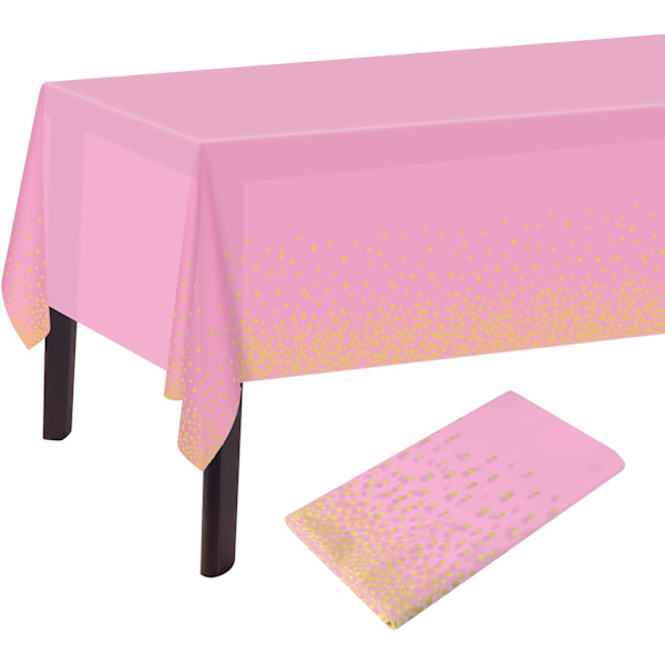 Pink og guld festdug 137 x 274cm plastik rose gold polk