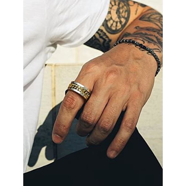 Herre- og dame rustfrit stål 7 mm bred ring, Hip Hop tommelfingerringe Fashion Cuban Link kæderinge