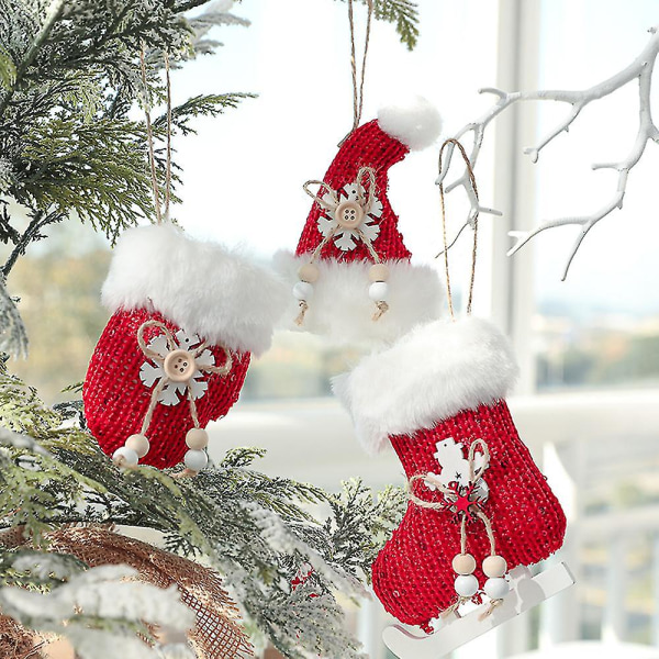 4pcs Christmas Socks Plush Gloves Christmas Tree Decoration Package Christmas Decoration Pendant