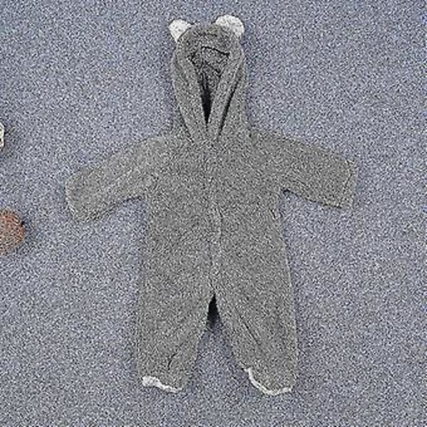 Spædbarns Baby Vinter Fleece Romper Varmt Sød Teddybjørn Hætte Jumpsuit (0-3 Måneder Grå)