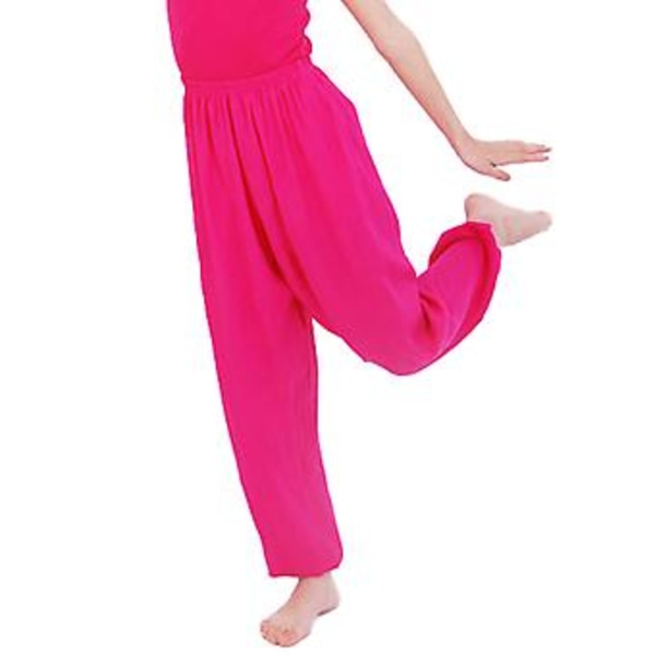 3-12 Years Kids Plain Loose Pants Yoga Dancing Bloomers Aladdin Trousers(10-11 Years Rose)