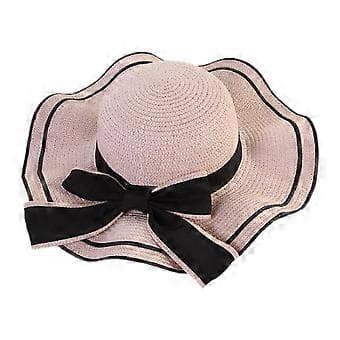 Dame Vævet Strandhat Mode Dame Solhat til Rejser Ferier Camping Fester (Pink)