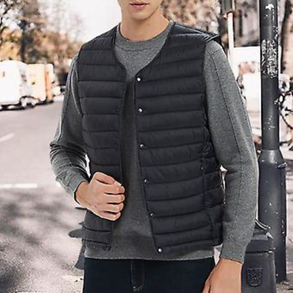 Herrar Vinterväst Enfärgad Vadderad Ärmlös Singelknäppt Cardigan Varm V-ringad Vindtät Vinterväst för Resa (2XL Vinröd)