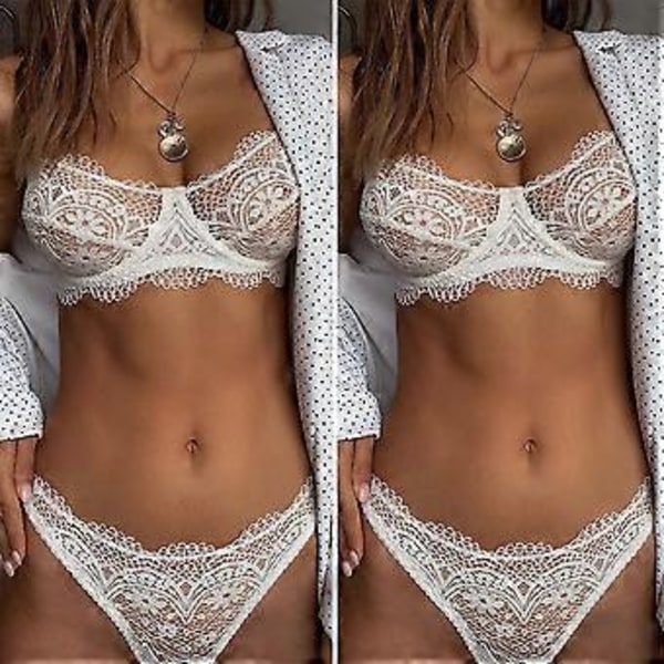 Dam Sheer Lingerie Spetsunderkläder BH Trosor Set Nattkläder Nattlinne (XL)