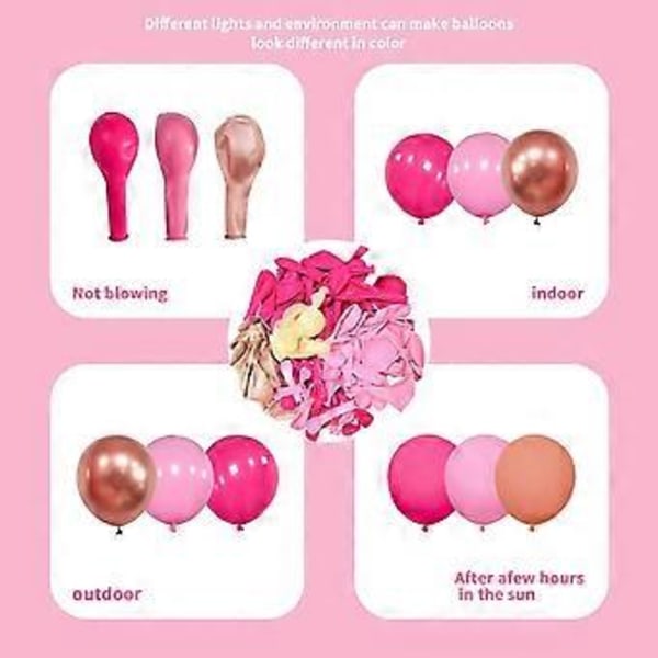 Rosa Ballongirlandbåge Kit med Olika Storlekar, 134 st Heta Rosa Metalliska Roséguld Konfettiballonger för Prinsesstema, Babyshower, Födelsedag, Bröllop