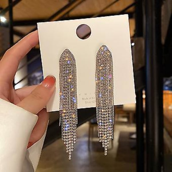 2023 Nye Mote Ørepynt Damer Overdrevne Gull Sølv Farge Lange Kvaster Rhinestone Ørepynt Bryllup Smykker Bursdagsgave-ed197 ( ED113)