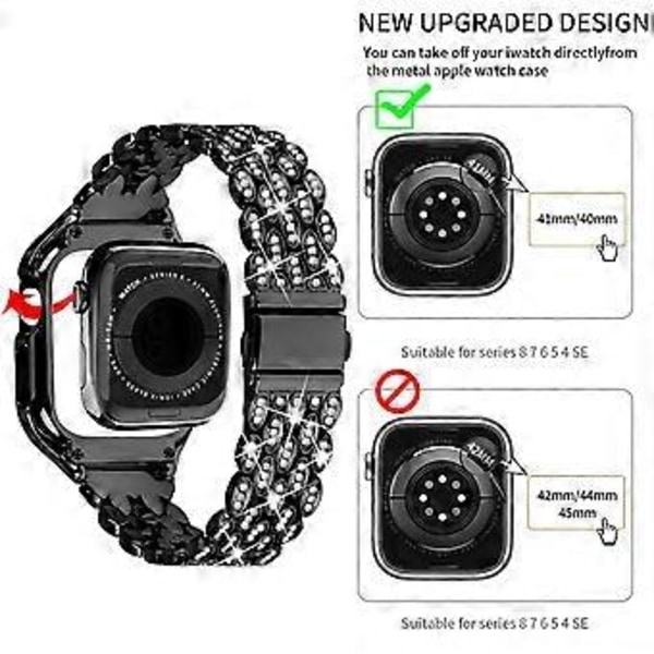 Typ A för Apple Watch Series 6 5 4 SE (2022) SE 40mm Klockarmband Rostfritt Stål Strassdekor (Stil A)