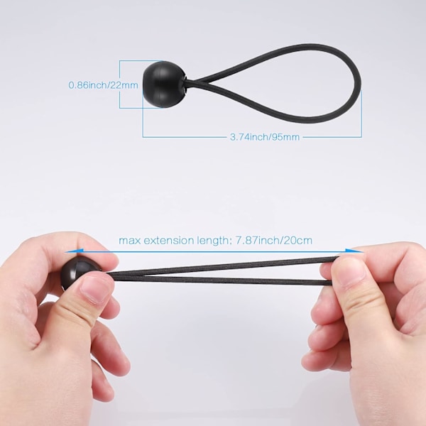 35×Sorte Bungee Spænderkugle(10CM) Bungee Reb til Presenning, Holdbar Po