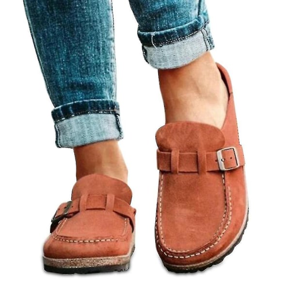 Women's Fashion Sandals Casual Comfy Clogs Platform Suede Slip On Sandals Summer Home Office Shoes Flat Mule Round Toe Loafer Shoes Closed Toe Walking Orange 38