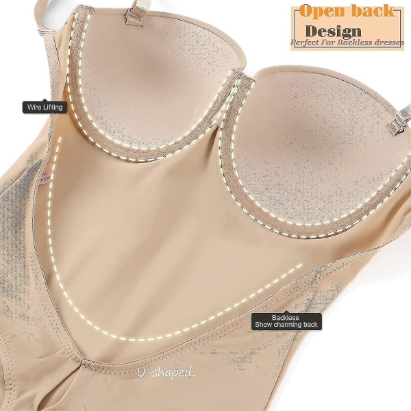 Ryggløs kroppsslimer for kvinner Push Up BH lav rygg Thong Bodysuit.3XL.Nude