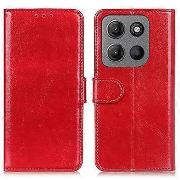 Til Motorola Moto G15 4G/G05 4G Etui Crazy Horse Tekstur PU Læder Telefon Stand Cover - Rød (Rød)