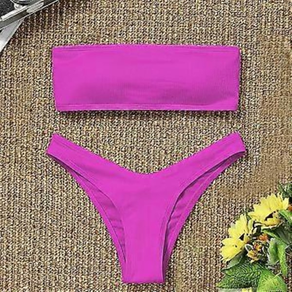 Naisten rantabikinisetit, muodikas yksivärinen seksikäs ontto avoselkäinen bikini uimapuku jaettu uimapuku kesä Push up (style72)
