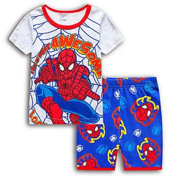 Pojkarnas Spiderman Superhjälte T-shirt med Korta Ärmar och Shorts Pyjamas Set Sommar Sovkläder Nattkläder (5-6 År)