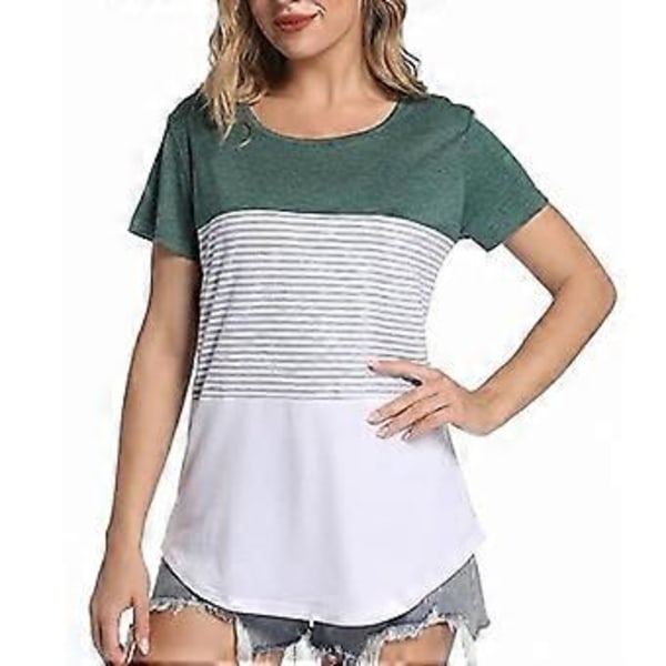 (NYTT MÖNSTER) Dam Sommar Färgblock Randig T-shirt Kortärmad Lös Tunika Blus och Toppar (stil10582)