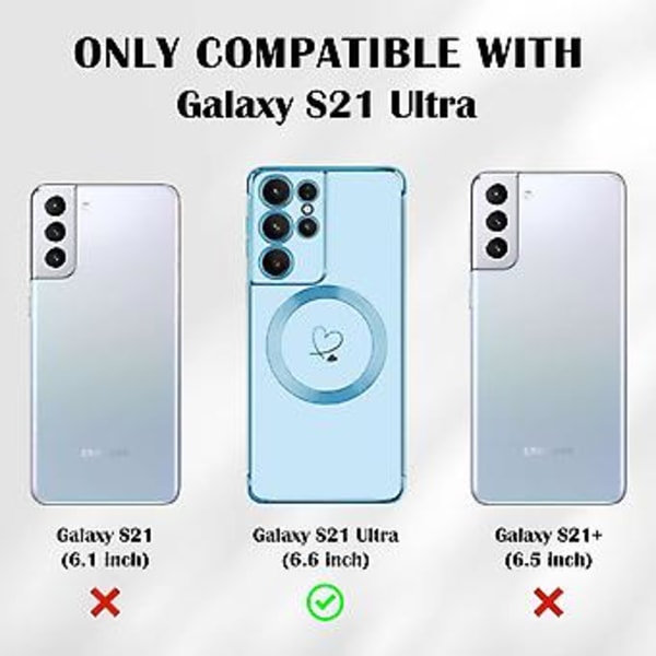 Magnetiskt Skal för Samsung Galaxy S21 Ultra 5g Magsafe, Flickor Kvinnor Söt Kärlek Hjärta Mönster Plätering Kant Silikon Stötsäker Skyddande Bumper Cover Fo
