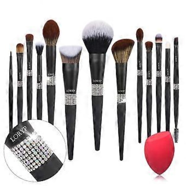 Sminkborste Set - 13 st Diamond Foundation Ögonskuggor Eyeliner Borste Concealers Sminkborste Set för Kvinnor (Kristall-Matt Svart)